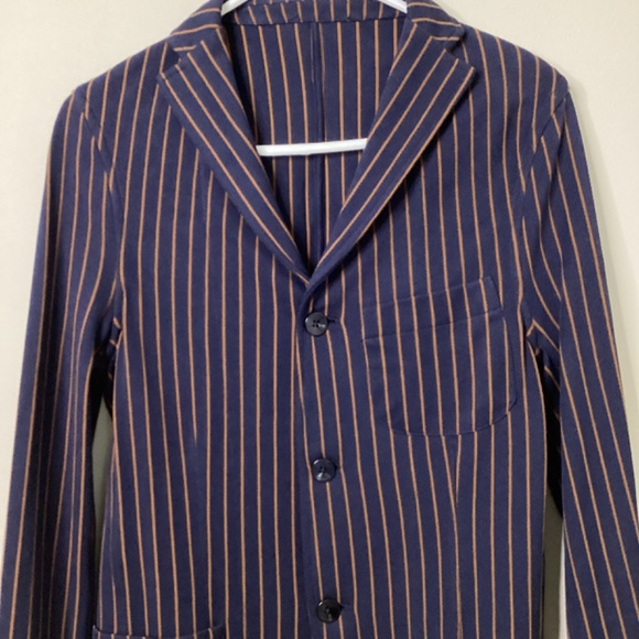 *FLAW* Boglioli Milano Womens Blazer Striped Fitted Medium *Small hole in front - Picture 2 of 11